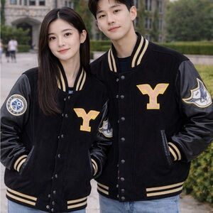 Yonsei Korean University Letterman Jacket Wool Faux Leather -Patch Gold Eagle  M